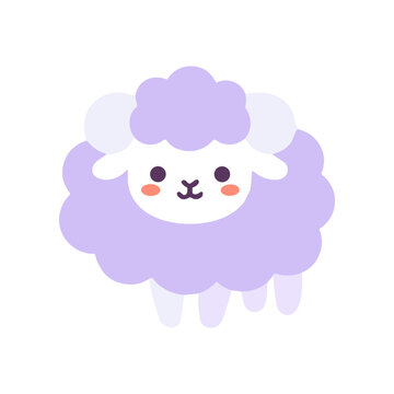 Cute Purple Sheep Cartoon Character Face.