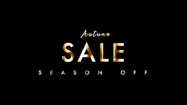 Animation of Autumn Sale gold neon glitch text word light animation effect cinematic title flow on black abstract background. promote advertising concept isolate using QuickTime Alpha Channel proress4