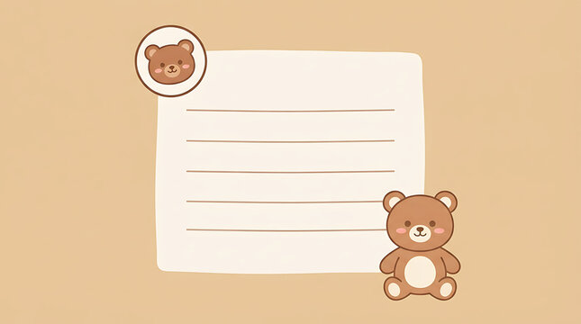 Cute teddy bear with blank notepad on wooden desk