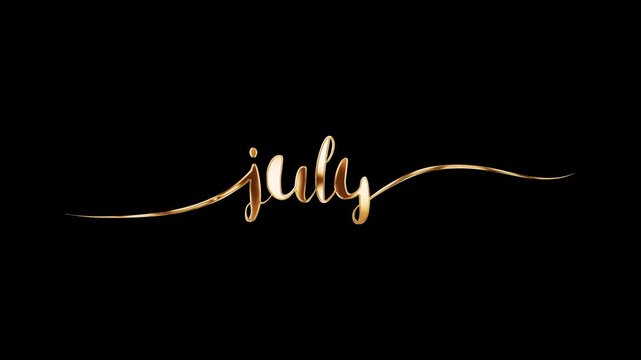 Animation word of July golden shine light motion text with light effect on black abstract background. promote advertising concept isolate using QuickTime Alpha Channel proress44
