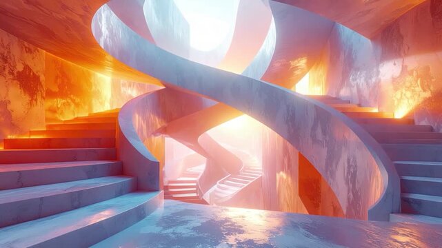 Abstract spiral staircase design with warm and cool color gradients