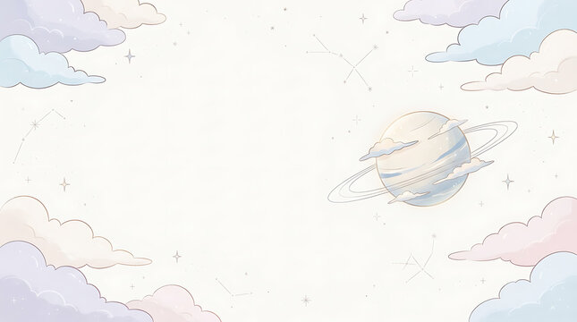 Pastel sky with planet silhouette and stars