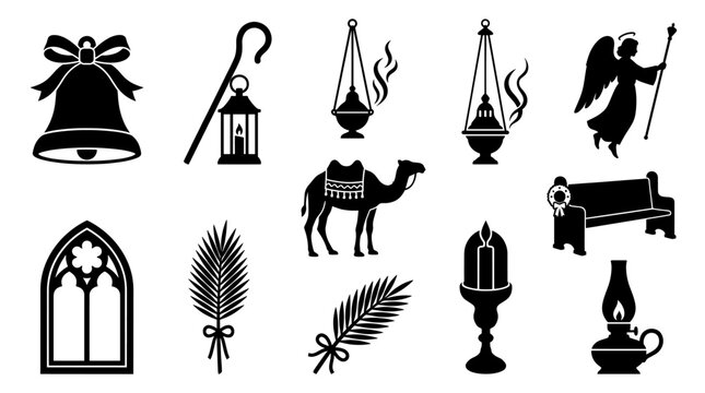 Religious traditions and spiritual ceremony symbols set