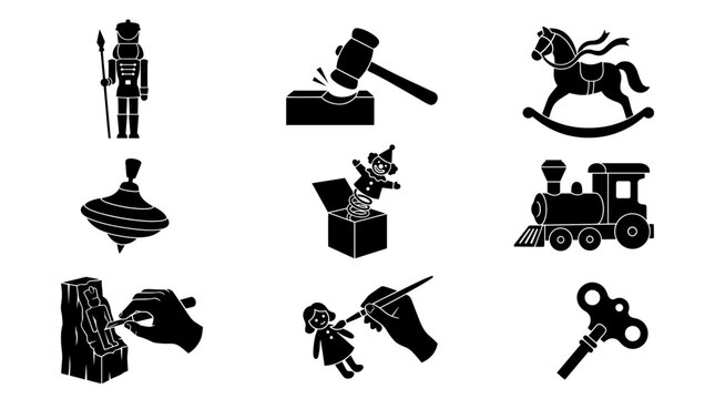 Traditional vintage toy silhouettes and childhood play icons