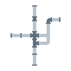 Fototapeta premium Industrial pipe system with gray tubes and fittings on white background