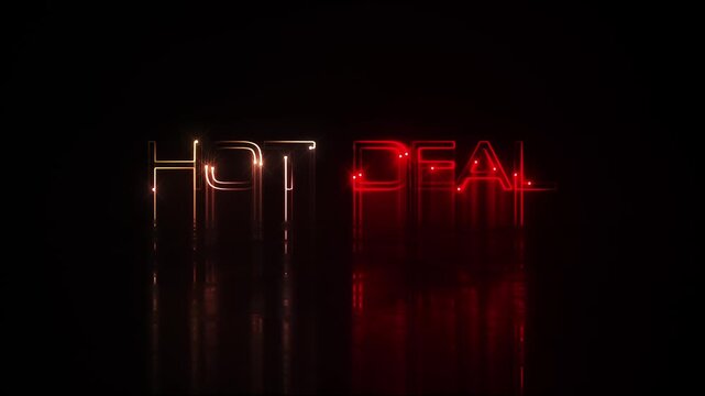 Hot Deal glow red neon laser text glitch effect animation cinematic title on black abstract background.