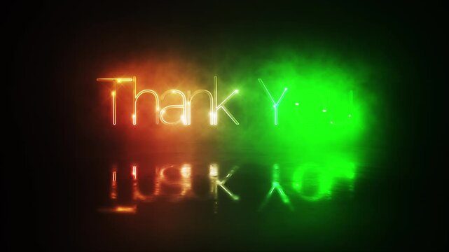 Thank You glow colorful neon laser text glitch effect animation cinematic title on black abstract background.