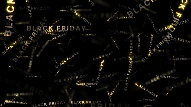 Loop animation of Black Friday Sale gold neon glitch text word light animation effect cinematic title flow on black abstract background. 