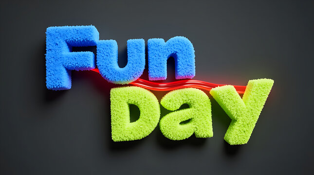 Colorful foam letters spelling Fun Day on dark background. Vibrant 3D alphabet blocks for celebration and events. Playful typography design for par...