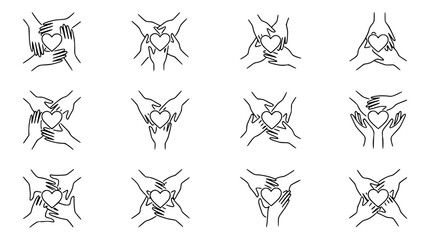 Fototapeta premium Hands Holding Heart Symbol Collection: Unity, Love, Care, Support, Togetherness, Community