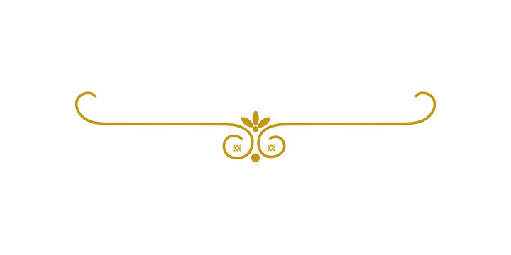 Elegant gold decorative divider line with ornate scrolls and flourishes, isolated on transparent background