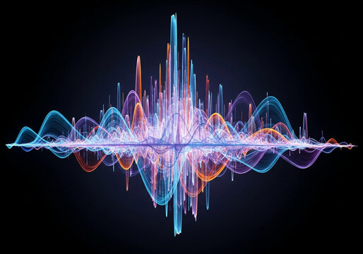 Colorful digital sound wave visualization on black background