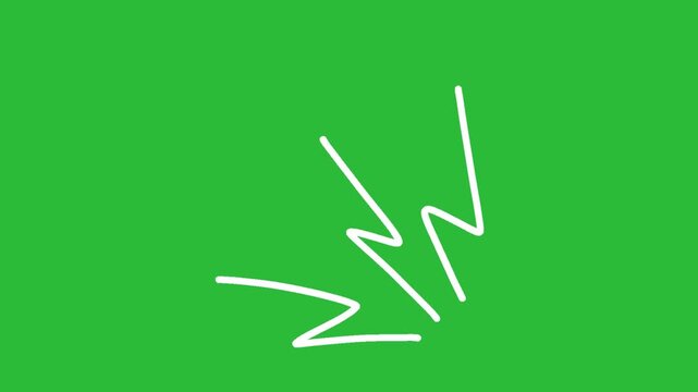 Hand Drawn Lightning Bolt Electric Spark Shockwave on Green Screen Background