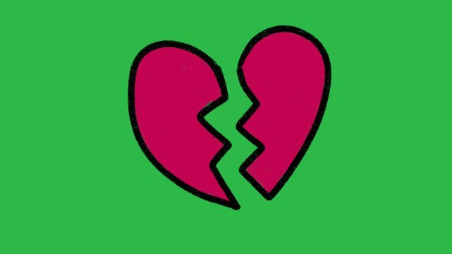Hand Drawn Colored Broken Heart Breakup Animation on Green Screen Background