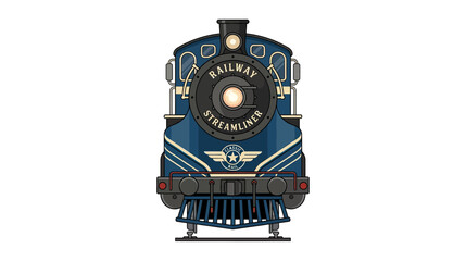 Vintage Blue Streamliner Train Front View - Retro Railway Locomotive © din