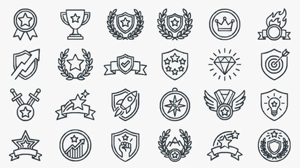 Fototapeta premium Clean Minimalist Black and White Achievement Badges and Award Icons Set for Digital Use with high quality professional line art symbols for modern creative design and digital branding projects