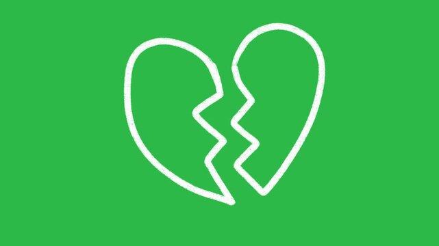 Hand Drawn Broken Heart Outline Animation Effect on Green Screen Background