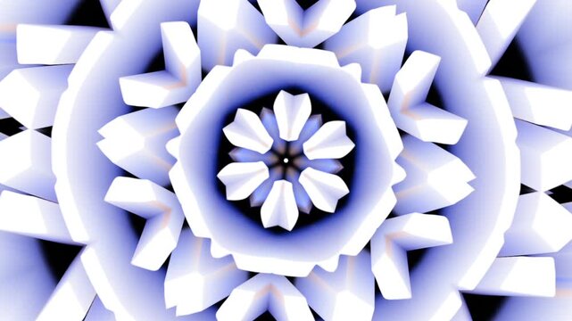 A loop animation 3d geometric flower background,blue and white color 