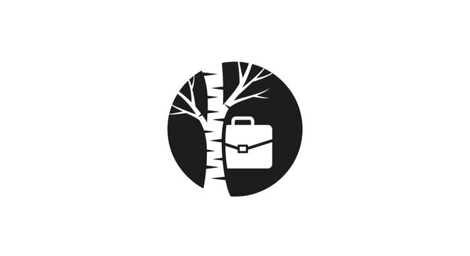 Briefcase and birch tree silhouette logo design.