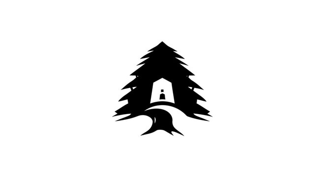 Black and white tree with lantern logo design.