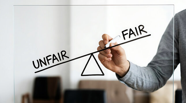 Hand adjusting fairness scale with marker, close-up