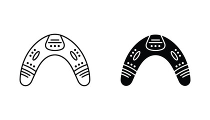 Boomerang sports equipment vector set featuring technical line art and solid black silhouette designs for outdoor activities and travel themes © Sakibul Hasan