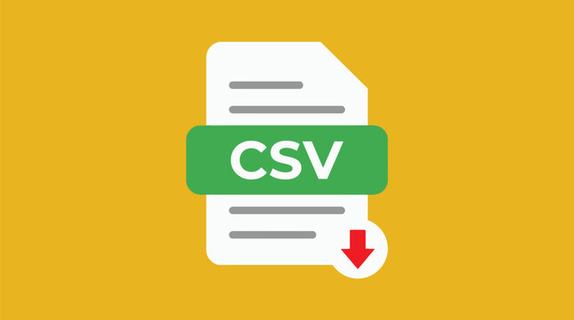 Minimalist flat design icon representing a csv file format with a red download arrow symbol
