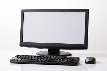 Fototapeta premium The Computer Monitor Setup with Keyboard and Mouse on a White Desk