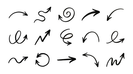 Obraz premium Collection of various hand drawn black ink arrows for creative design projects and digital navigation