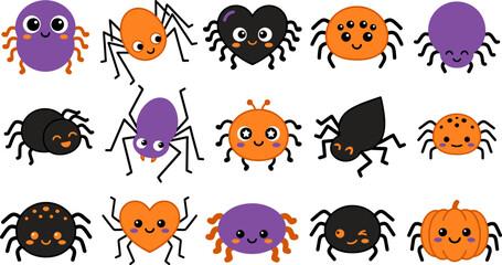 Naklejka premium Halloween cute cartoon spiders and creatures for kids party decor