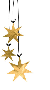 Golden foil stars isolated as decorative design elements on transparent background. Concept of luxury branding, festive decoration and modern graphic resources