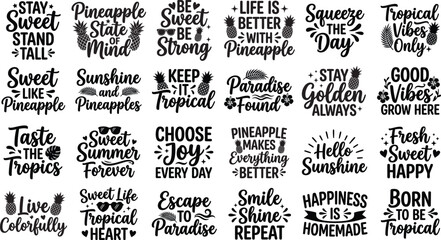 Pineapple Summer Typography Quote Collection for Tropical Apparel, Stickers, Gifts, Branding, and Vacation Designs © ahmta
