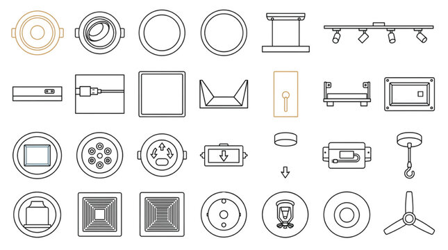 Ceiling lighting fixture outline vector icons