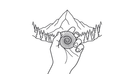 Hand holding fossil in mountain landscape © masa