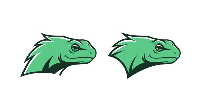Green Lizard Head Illustration Side Profile View.