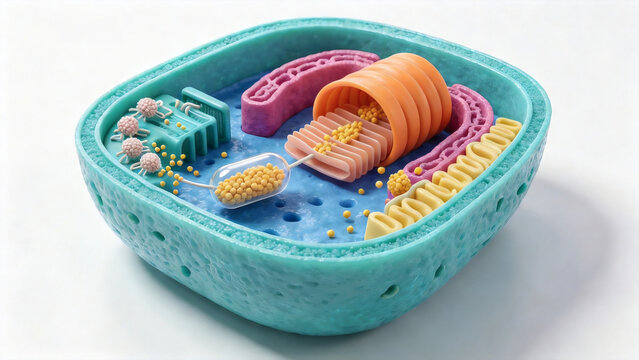 3D Illustration of Eukaryotic Cell Protein Synthesis and Secretory Pathway