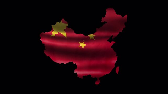 China Map Shape with Waving Flag Texture Animation on Transparent Background Seamless Loop 4K