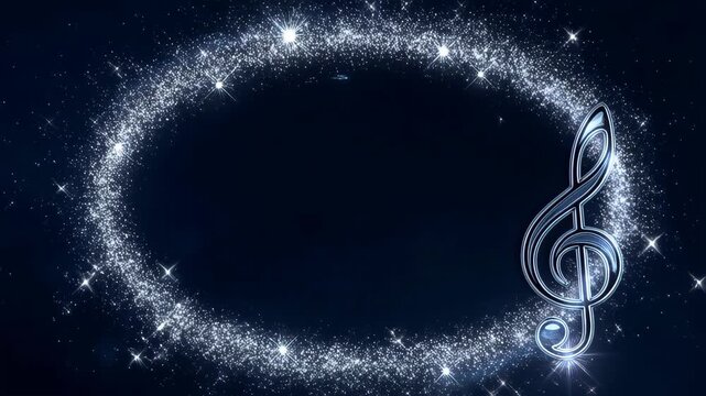 Sparkling treble clef with glittering circle on dark background