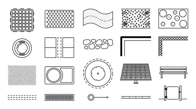 Top view green roof construction element icons