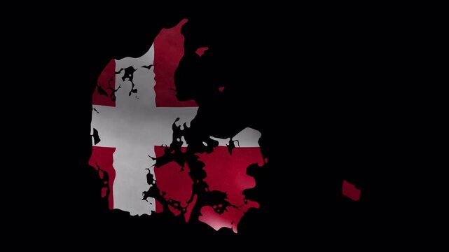 Denmark Territory Map Filled with Waving Flag Motion Graphic Transparent Seamless Loop 4K
