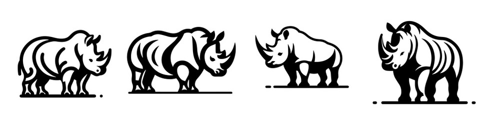 Rhinoceros silhouette vector collection, black rhino icons in different poses, wildlife animal illustration set © fah 027