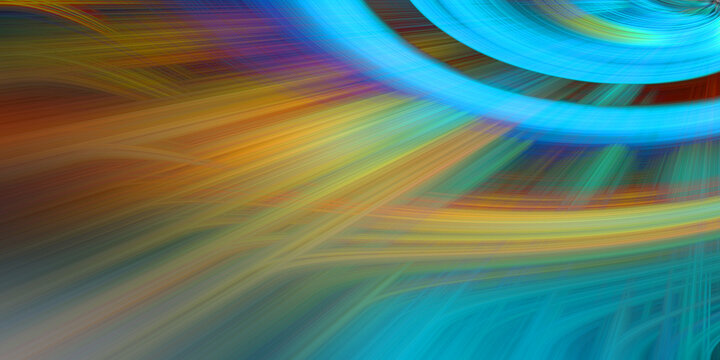 Abstract swirling fiber optic light streaks in blue and yellow colors creating vibrant energy vortex for high tech backgrounds now.