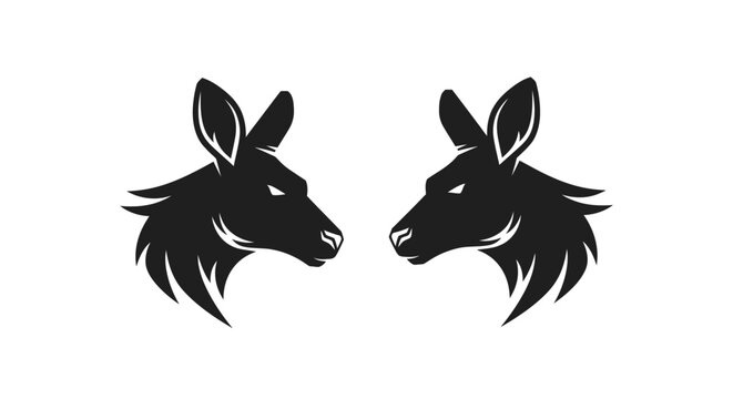 Two black silhouette deer heads facing each other.