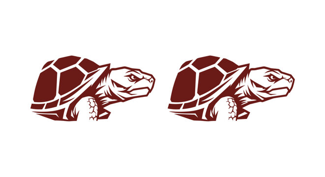 Two Red Turtle Silhouettes Facing Opposite Directions.