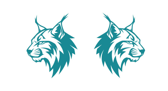 Dual Lynx Head Silhouettes in Teal Color.