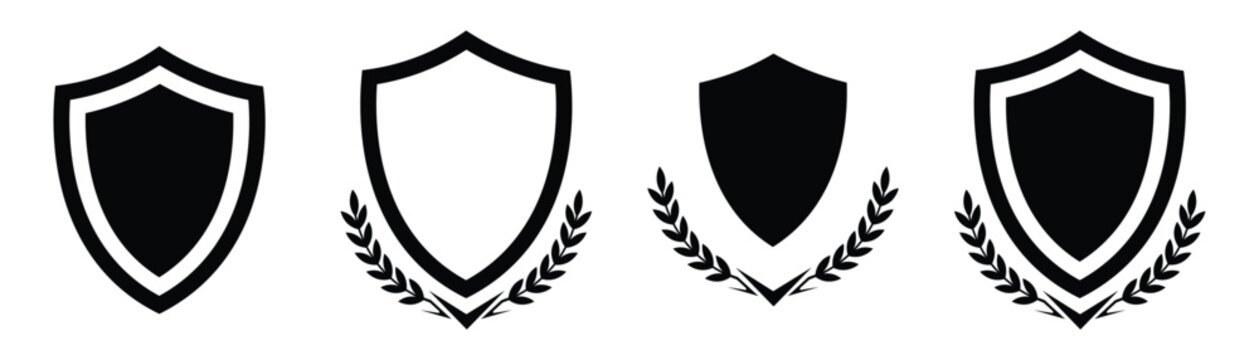 Security shield vector icons set with elegant botanical leaf branches and classic geometric line borders for protection guarantee trust corporate insurance software firewalls and safe data defense