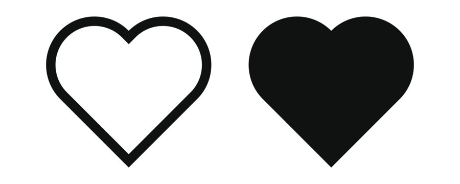 Modern heart vector icons set with outline linear and solid filled flat shapes representing romance love passion relationship medical health care charity and social media like symbols