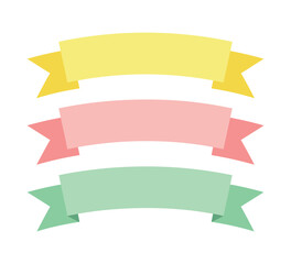 Obraz premium Colorful Ribbon Banners. Three pastel colored ribbon banners layered vertically on a plain background, perfect for graphic design needs and conveying information.