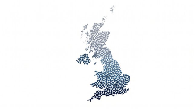Abstract geometric map of United Kingdom, blue low poly triangular mesh of British Isles, modern digital cartography for logistics and data visualization