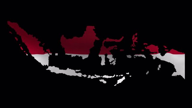 National Flag Fabric Waving Inside Indonesia Map Boundary Isolated on Alpha Channel Loop 4K